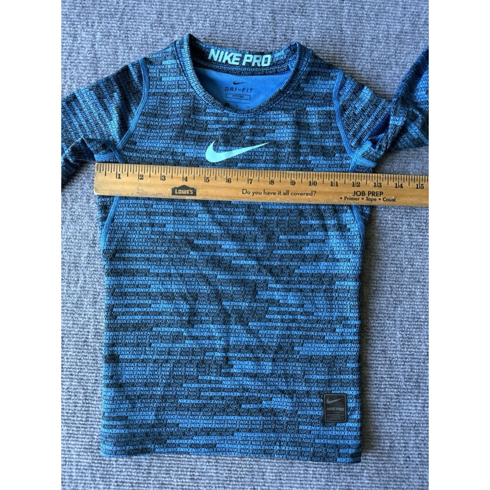 Nike Pro Dri-FIT Boys Fitted Long Sleeve Crew Neck Pullover T-Shirt Blue/Black